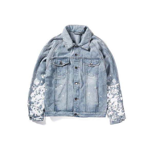 

black fog street brand design women men denim oversized denim jeans jackets coat splatter jacket - blue black j02#, Black;brown