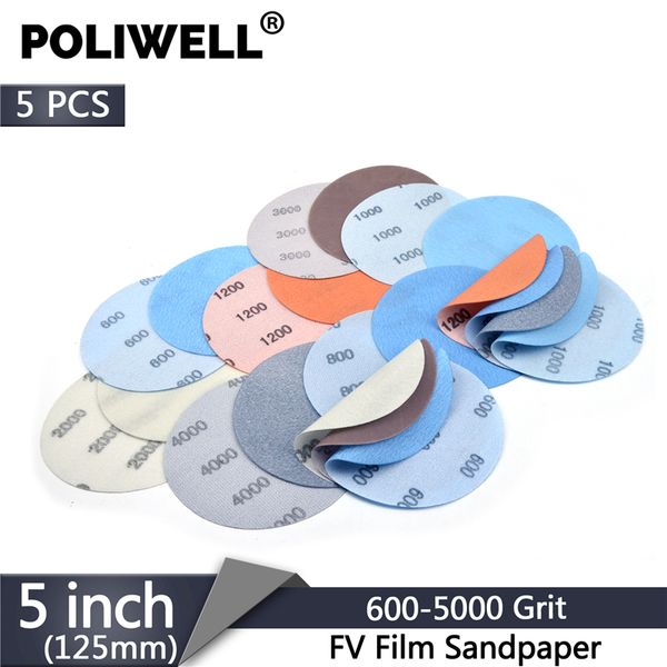 

poliwell 5pcs 125 mm fv film superfine sanding discs 600~5000 grit soft waterproof sandpaper for wet/dry polish automotive paint