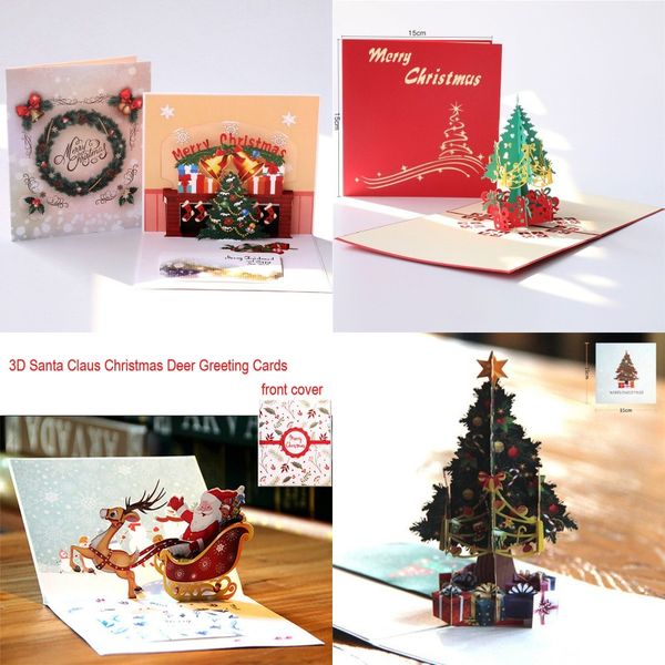 Cumprimentos da árvore de Natal Cartão Pop Up 3D Decorações de Natal Cartão do feriado para o Natal Ano Novo presentes do bebê Cartões