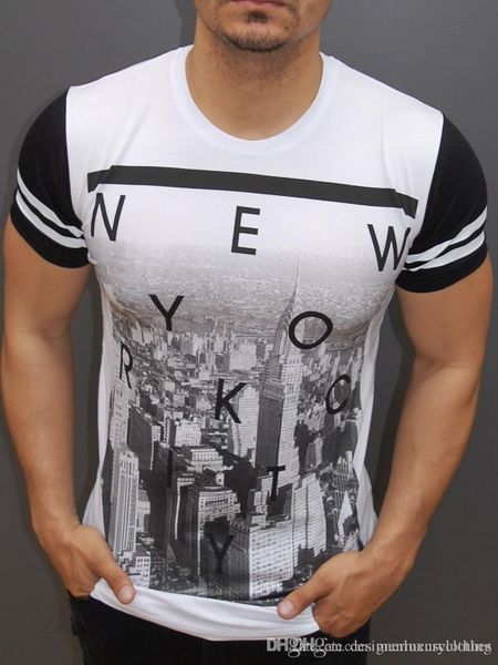 

new york letters mens t shirts summer fashion short sleeved o-neck printed tees, White;black