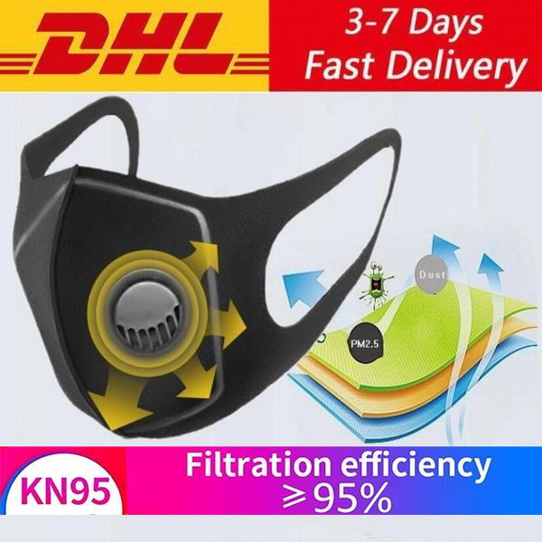 

dhl shipping face mask reusable mask filtration breath valve protect masks for dust particles pollution anti dust pm2.5 haze pullution, Black