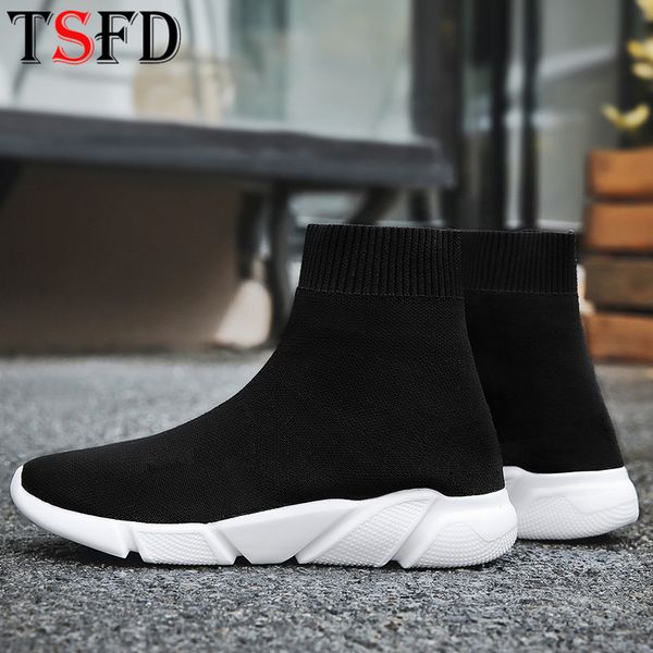 

ultralight men's shoes slip-on sneakers men casual shoes big size walking shoe summer breathable mesh shoe sock footwear new s10, Black