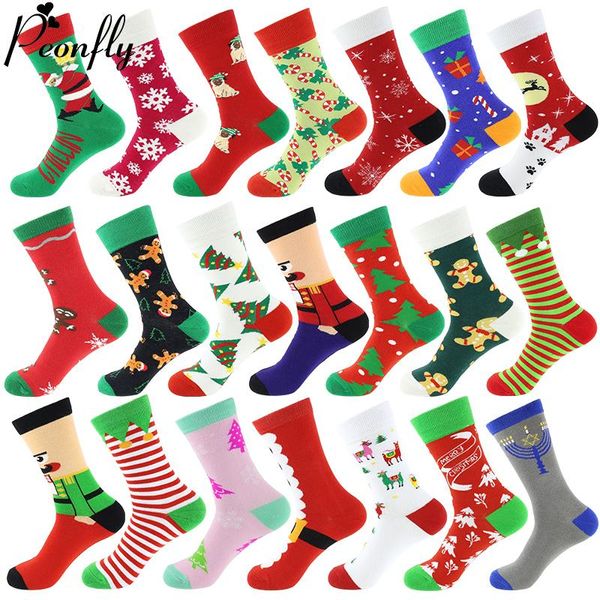 

хлопок рождественские носки женщины мужчины новый осень зима новый год санта-клаус рождественская елка снег лось подарок счастливые носки, Black