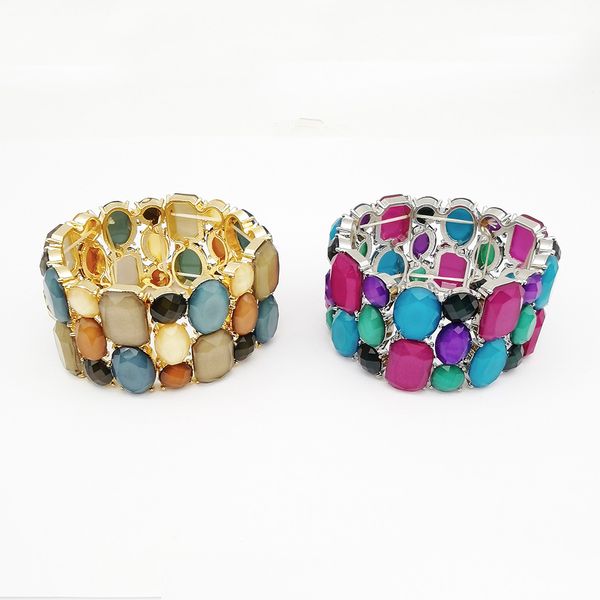 

мода красочного нерегулярного камень stretch браслет новейшие дизайн элегантные красочные акриловые смолы камень манжета браслет ювелирных и, Black