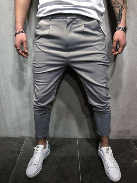 

new men straight casual pencil pants slim fit trousers outwear, Black
