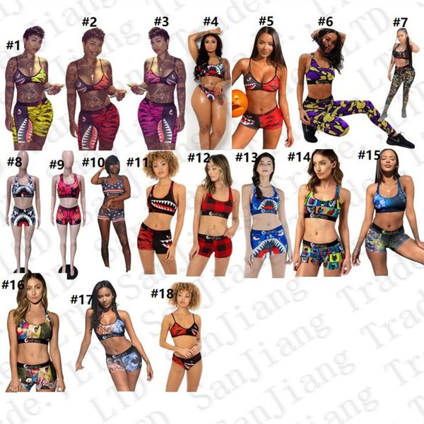 

swimwear women vest tank bra shorts swimming trunk pants two piece tracksuit shark camo swimsuit bikini set 18 colors s-xl e22908, White
