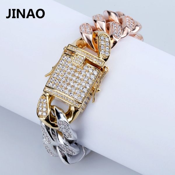 

18mm miami tricolor curb cuban bracelet for men gold silver hip hop iced out paved rhinestones cz rapper bracelet jewelry c19021501, Black