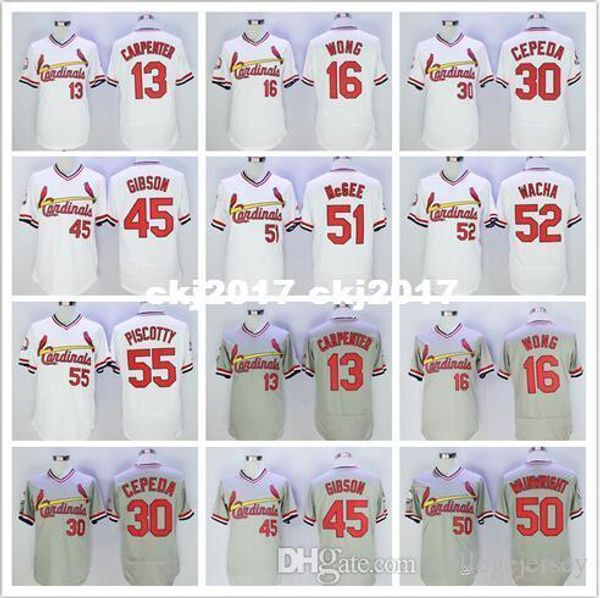 

mens 13 matt carpenter 16 kolten wong 30 orlando cepeda 45 bob gibson #50 adam wainwright jerseys color white blue gray, Blue;black