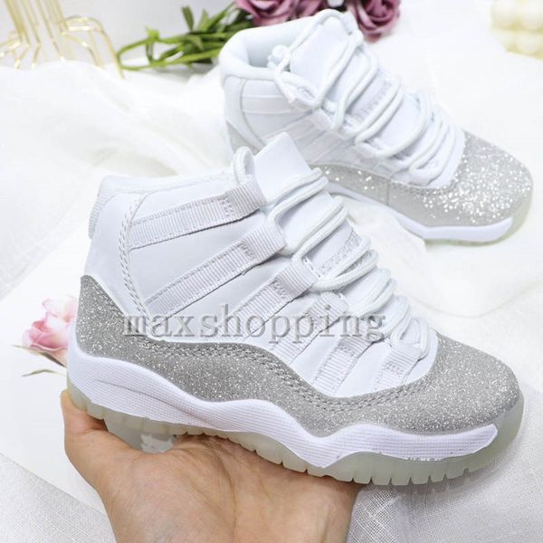 

new kids 11 11s vast grey space jam bred concord metallic silver basketball shoes children boy girls gym red sneakers toddlers birthday gift