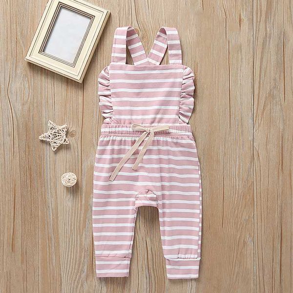 

newborn baby girl boy backless striped ruffle romper overalls jumpsuit infant kids outfit clothing toddler clothes baby costume, Blue