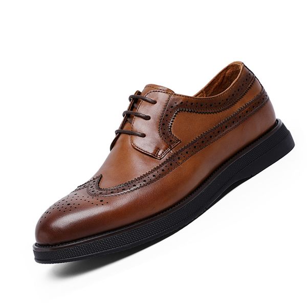 

men's casual shoes genuine leather brock carved hollow retro breathable formal shoes men eur size 38-44, Black