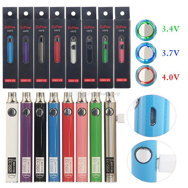 

UGO-V3 510 Vape батареи Vape Pen Предварительный нагрев батареи 650mAh 900mAh Регулируемое 510 Thread с USB зарядное устройство E сигареты UGO батареи Pre Heat