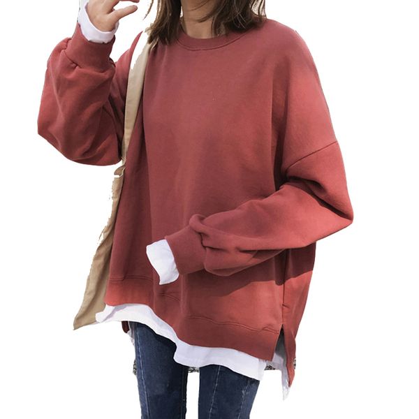 

autumn and winter harajuku fake two pieces of fleece thickening hoodies 2018 ladies korean long sleeve loose pullovers, Black