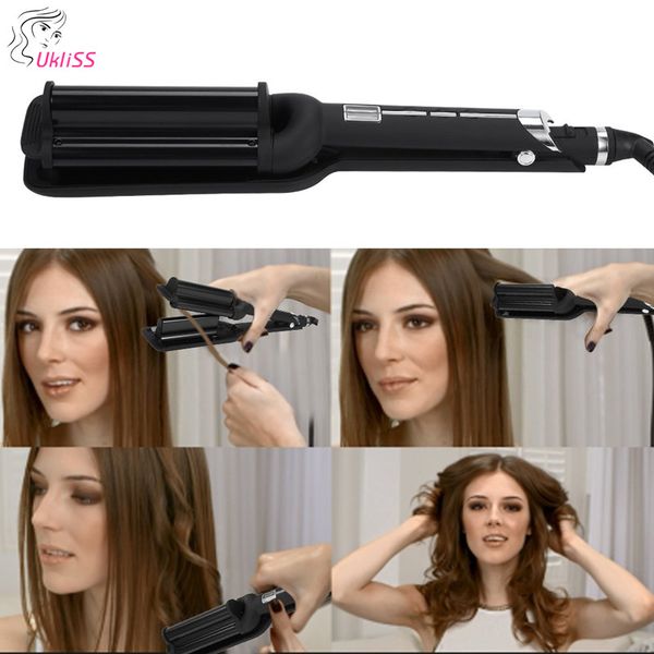 

110-220v perm splint titanium automatic ceramic 3 barrels big hair big wave waver ceramic curler curling iron curler waver, Black