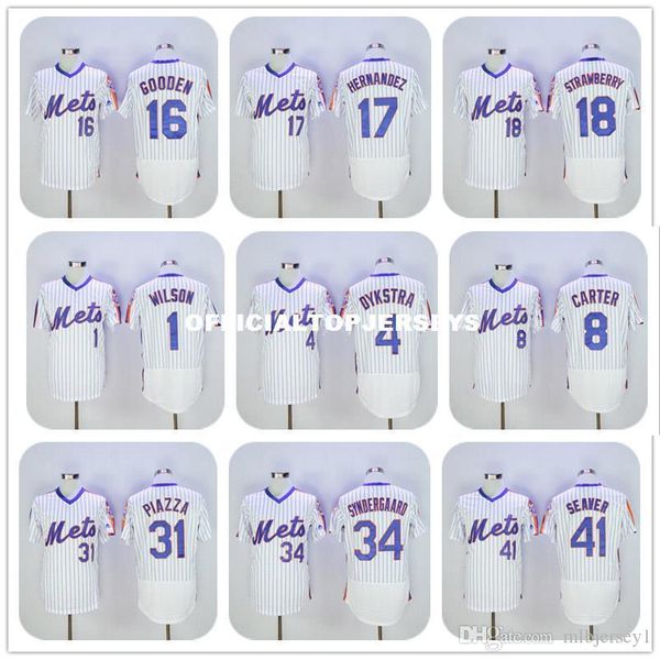 

men 8 gary carter 16 dwight gooden 18 darryl strawberry 31 mike piazza 34 noah syndergaard jersey color white size m-xxxl, Black;blue