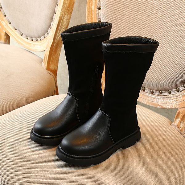 

girl shoes children knee-high boots big kids girl winter boots outdoor fashion black pu leather student rubber sx279, Black;grey