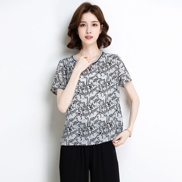 

новая летние продукты] jinju лето новой вокруг шеи животное печати шелка шелковица футболка вскользь и удобно, White