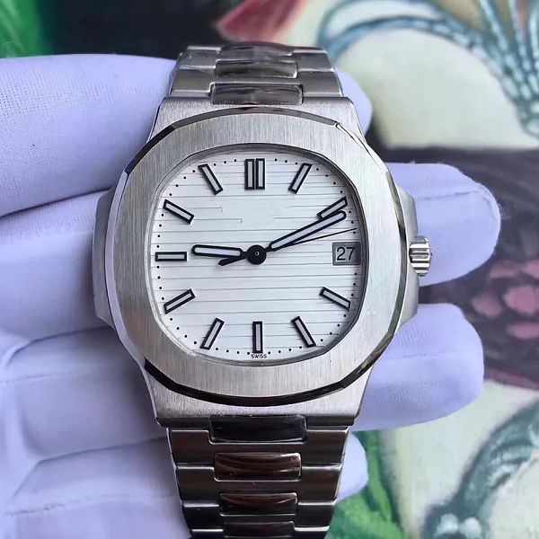 

u1 5711 luxury men's watch nautilus 40mm sapphire white dial 50m waterproof 316 stainless steel back transparent ing, Slivery;brown