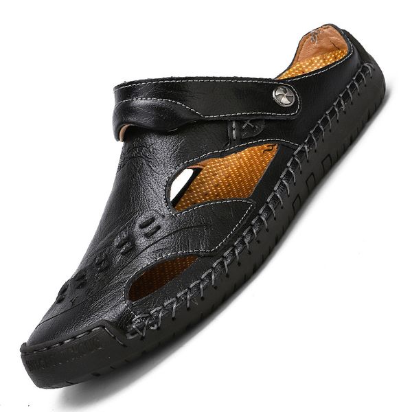 

cevabule 2019 summer men's casual leather sandals breathing outdoor beach psoriasis size 48 men's shoes clk-989, Black