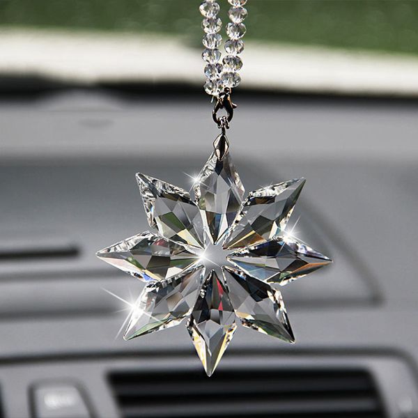 Car Pendant Transparent Crystal Snowflakes Decoration Suspension