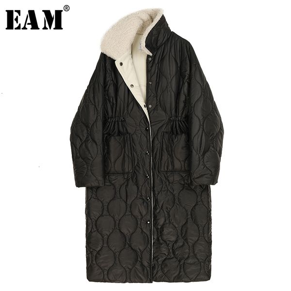 

eam] lapel split big size cotton-padded coat long sleeve loose fit women parkas fashion tide new autumn winter 2019 1m708, Black
