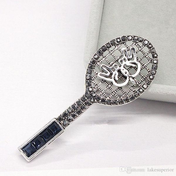 

women vintage battledore brooch metal rhinestone brooch suit lapel pin fashion jewelry accessories for gift party, Gray