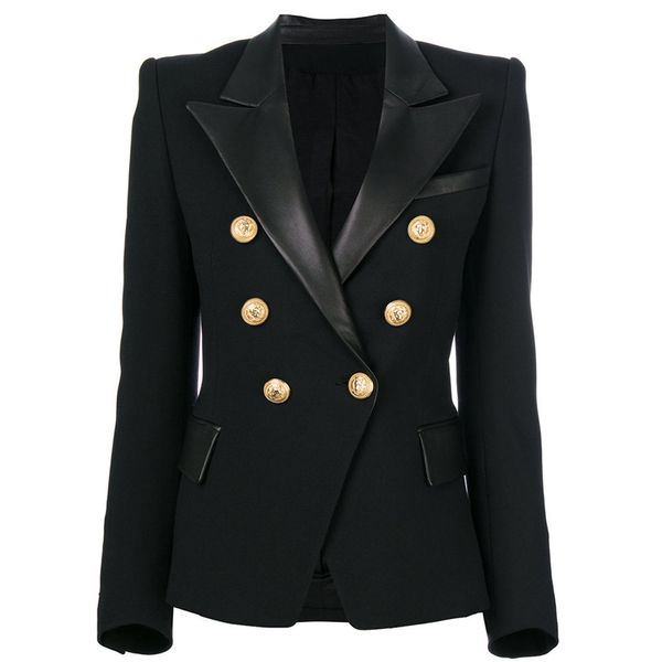 

women's suits & blazers european american classic design women all-match formal lady slim pu collar black blazer elegant quality fitted, White;black