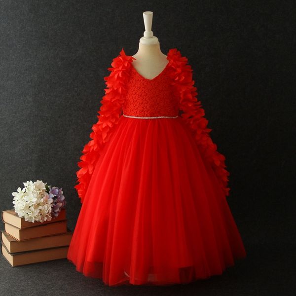 

flower girl wedding party bridesmaid banquet president shawl temperament dress girl's first official dinner exchange long dress, Red;yellow