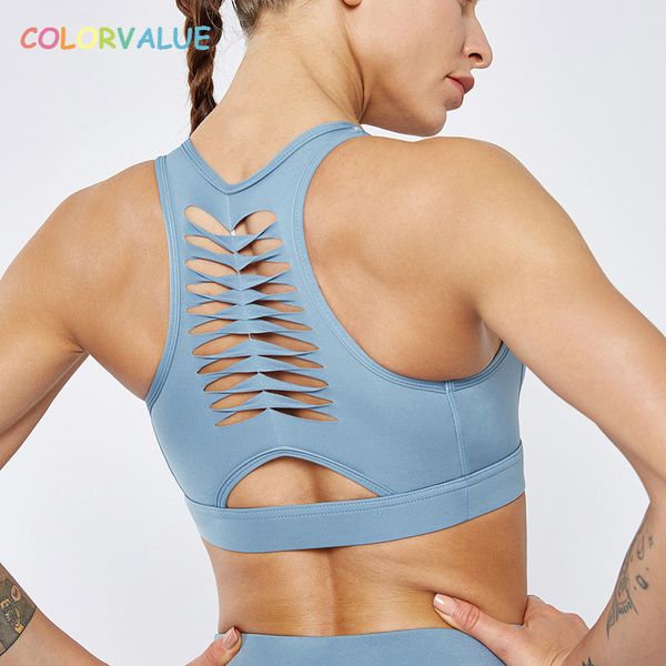 

colorvalue back hollow out yoga sports bras women vest-type push up workout gym bra plain padded fitness running sport brassiere, White;black