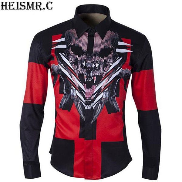 

2017 men's shirts men luxurious tuxedo shirt mens brand architecture skull printing shirt men's long sleeve dress shirts az82, White;black