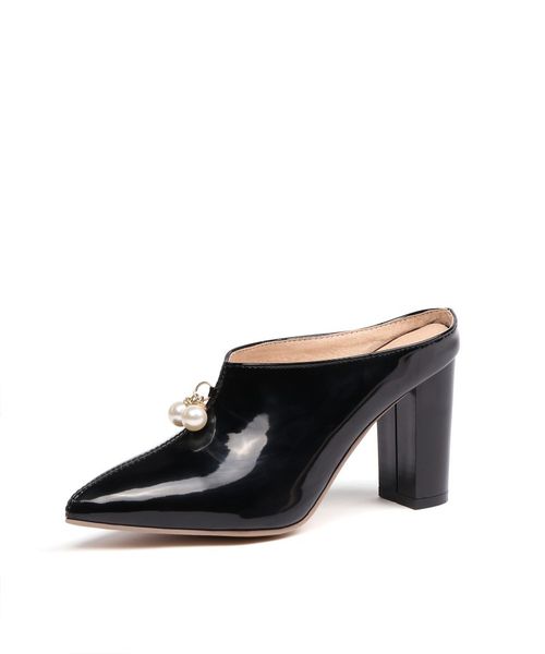 

summer new high heels pointed patent leather women's sandals, Black