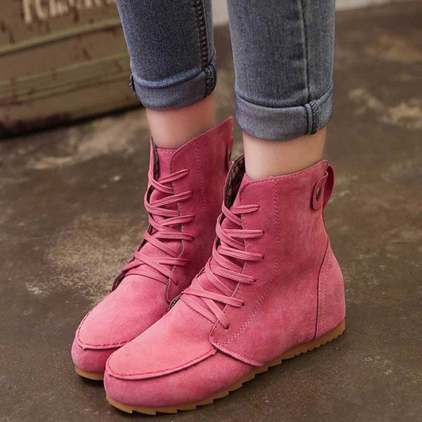 

women boots 2019 new autumn winter short boots flock flat platform casual shoes woman fashion lace-up non-slip plus size, Black