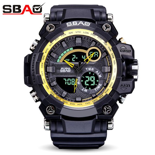 

2018 sbao fashion brand new arrival multi - functional men's electronic watch outdoor sports waterproof led luminous watches, Slivery;brown