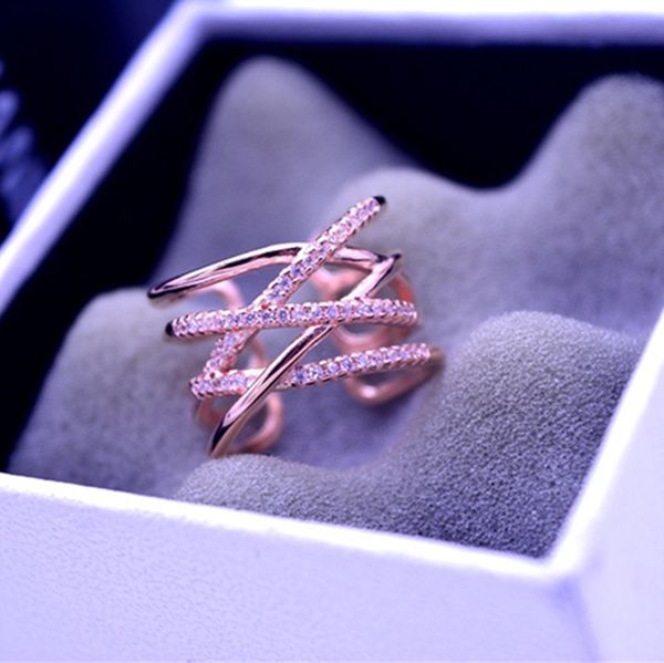 

gold plated & 18k white gold plated double crossed rings with luxury sparkling crystals ring for girls wife birthday weeding anniversary, Silver