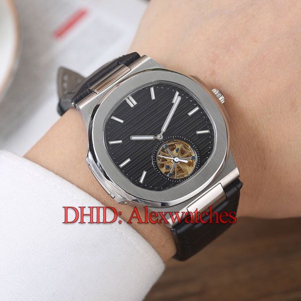 

mens watches real flywheel automatic wristwatches 316l stainless steel case brown leather strap mechanical movement mens designer watches, Slivery;brown