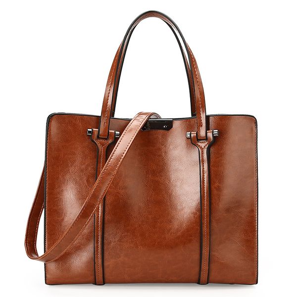 

2019 new shoulder european and american fashion waxed skin ladies portable tote bag