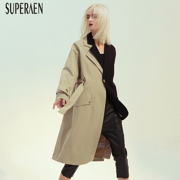 

superaen europe fashion trench coat for women autumn and winter new 2019 women clothing asymmetrical windbreaker female, Tan;black