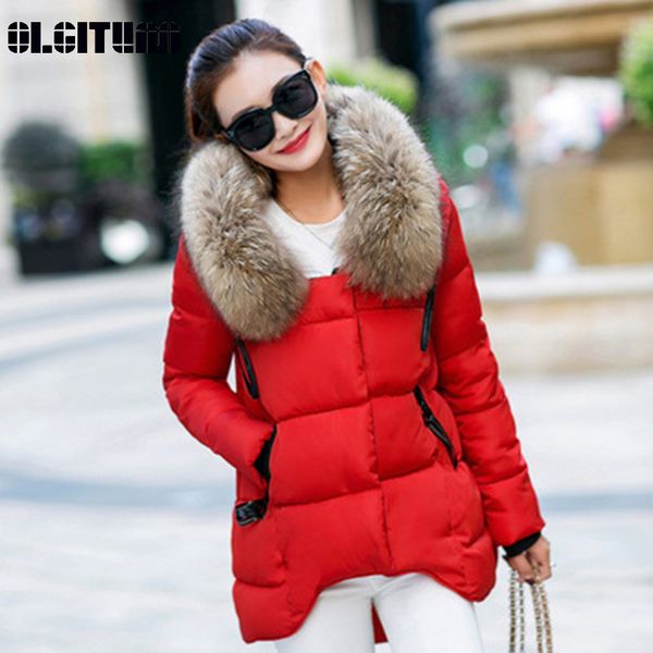 

new fashion winter jacket women 2018 large fur collar women cotton coat loose long sleeve cotton parka coat female outwear, Black
