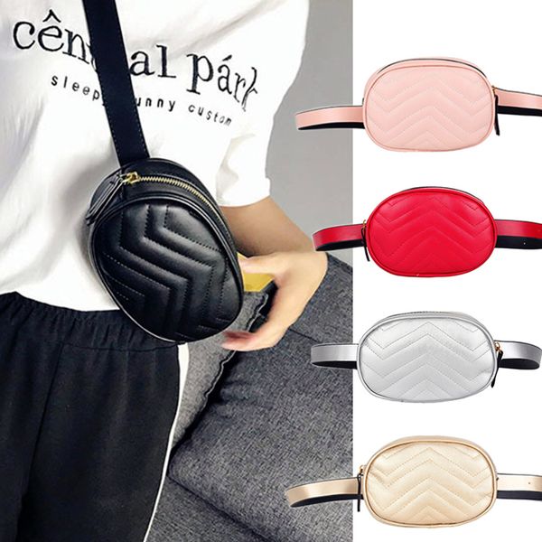 

new women's lingge waist bag solid belt bags fashion slung chest bag pu leather designer female bags bum purse