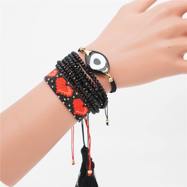 

joye womens bracelets jewelry accessories miyuki handmade open evil eye crystal bracelet new fashion heart multi strand bracelet, Golden;silver