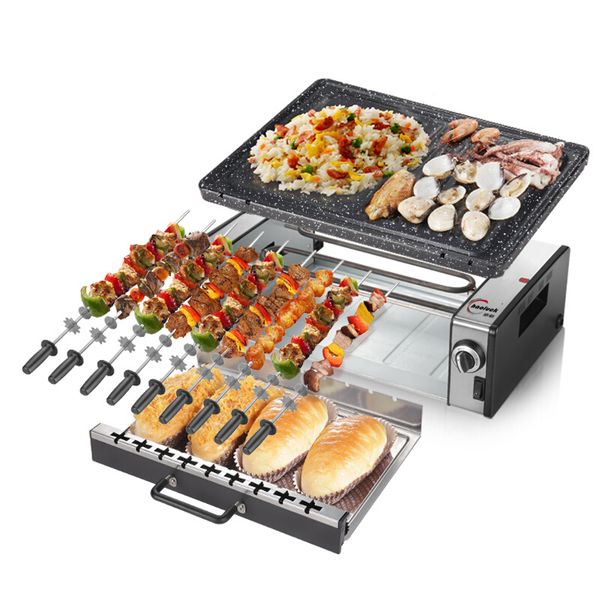 

camp kitchen double layers household electric barbecue large baking pan bbq oven smoky stick automatic multicooker rotation roasting machine