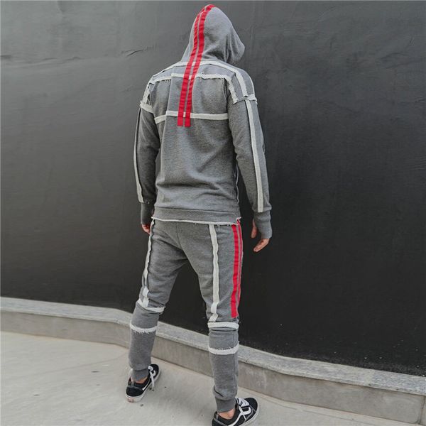 

hip hop mens designer tracksuits 2 pieces pants autumn street style long sleeved striped panelled hooded mens sports tracksuits, Gray