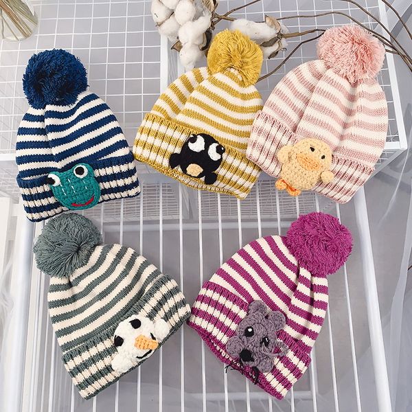 

winter newborn cute warm kids girls boys baby cartoon design hats knitted wool hemming caps, Yellow