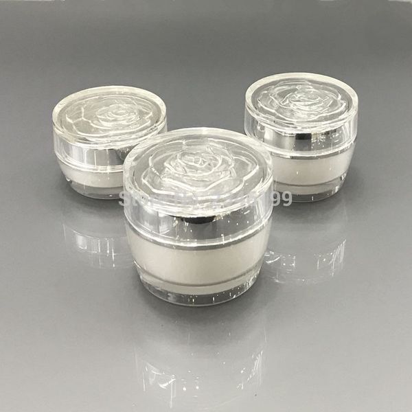 

packing bottles cream jar empty cosmetic container pearl white rosette acrylic box packaging bottle 15g 30g 50g 15pcs/lot