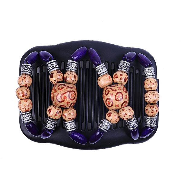 

dreambell women simulation wood double stretchy hair beaded comb clip, Golden;white