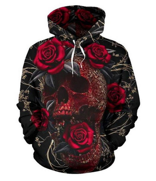 

new fashion 3d printed rose skull marley men women pullover hoodies street wear casual hip hop pockets sweatshirt clothing zg0132, Black