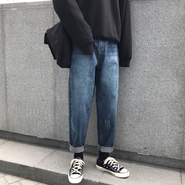 

2018 men fashion casual loose classic blue wash straight cowboy pants baggy jeans small leg denim tapered trousers homme s-xl