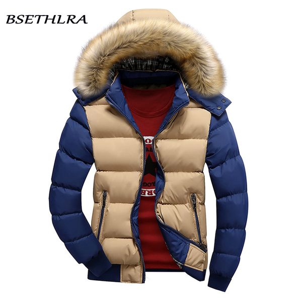 

bsethlra 2019 new parka men autumn winter jackets men coats patchwork hooded thicken cotton veste homme fashion mens coat -4xl, Tan;black