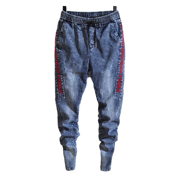 

whisnos store men's fashion letters flame black printed jeans slim straight colored painted stretch pants, Blue