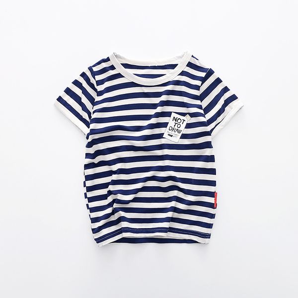 

children's new striped round neck short-sleeved t-shirt. 90-140cm boys and girls cotton comfortable breathable sports clothes, Blue
